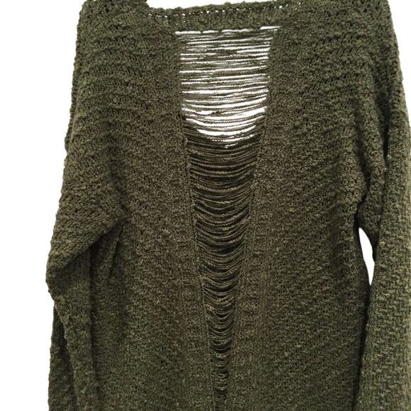 ASTR The Label V-Neck Sweater Womens M Hunter Green Distressed Oversized Tunic - Picture 8 of 8